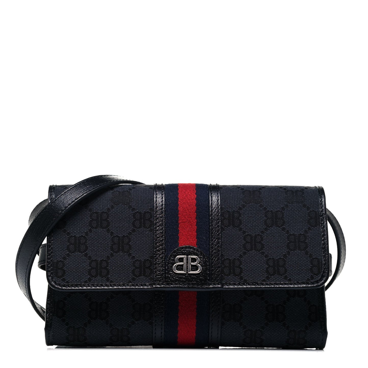 X BALENCIAGA BB Monogram Web Ophidia Crossbody Wallet Black