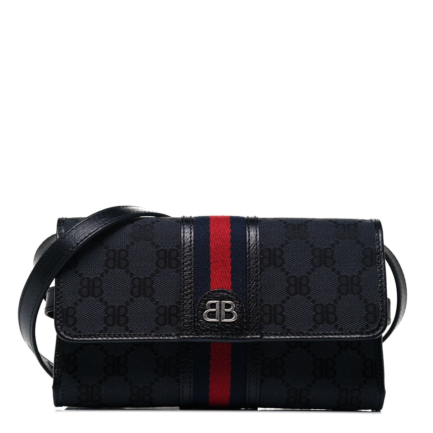 Gucci X BALENCIAGA BB Monogram Web Ophidia Crossbody Wallet Black 1 of 7