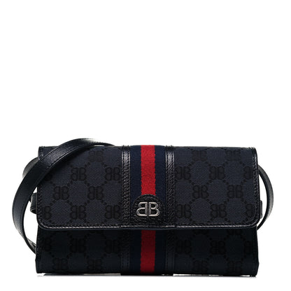 Gucci X BALENCIAGA BB Monogram Web Ophidia Crossbody Wallet Black 1 of 7