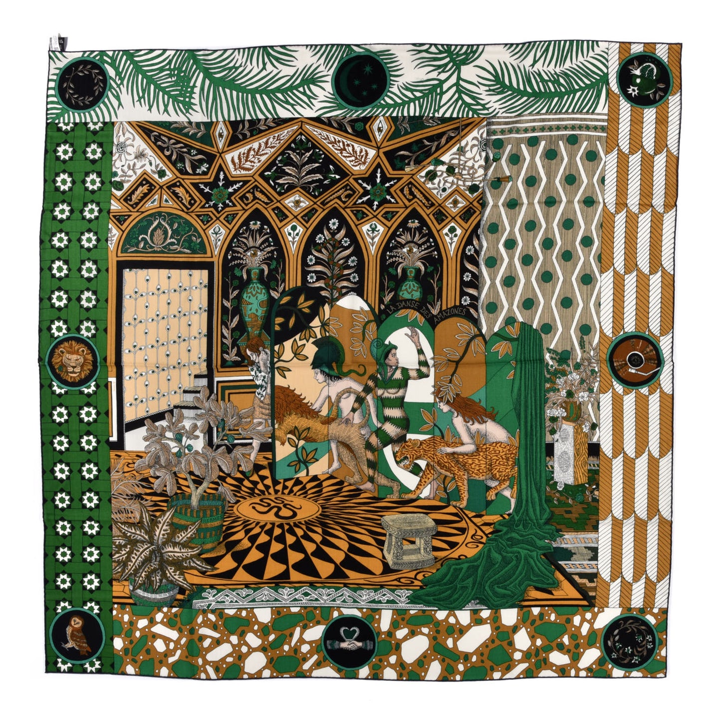 Cashmere Silk La Danse Des Amazones Shawl 140 Vert Noisette White