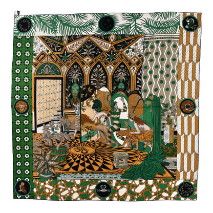 Hermes Cashmere Silk La Danse Des Amazones Shawl 140 Vert Noisette White 1 of 4