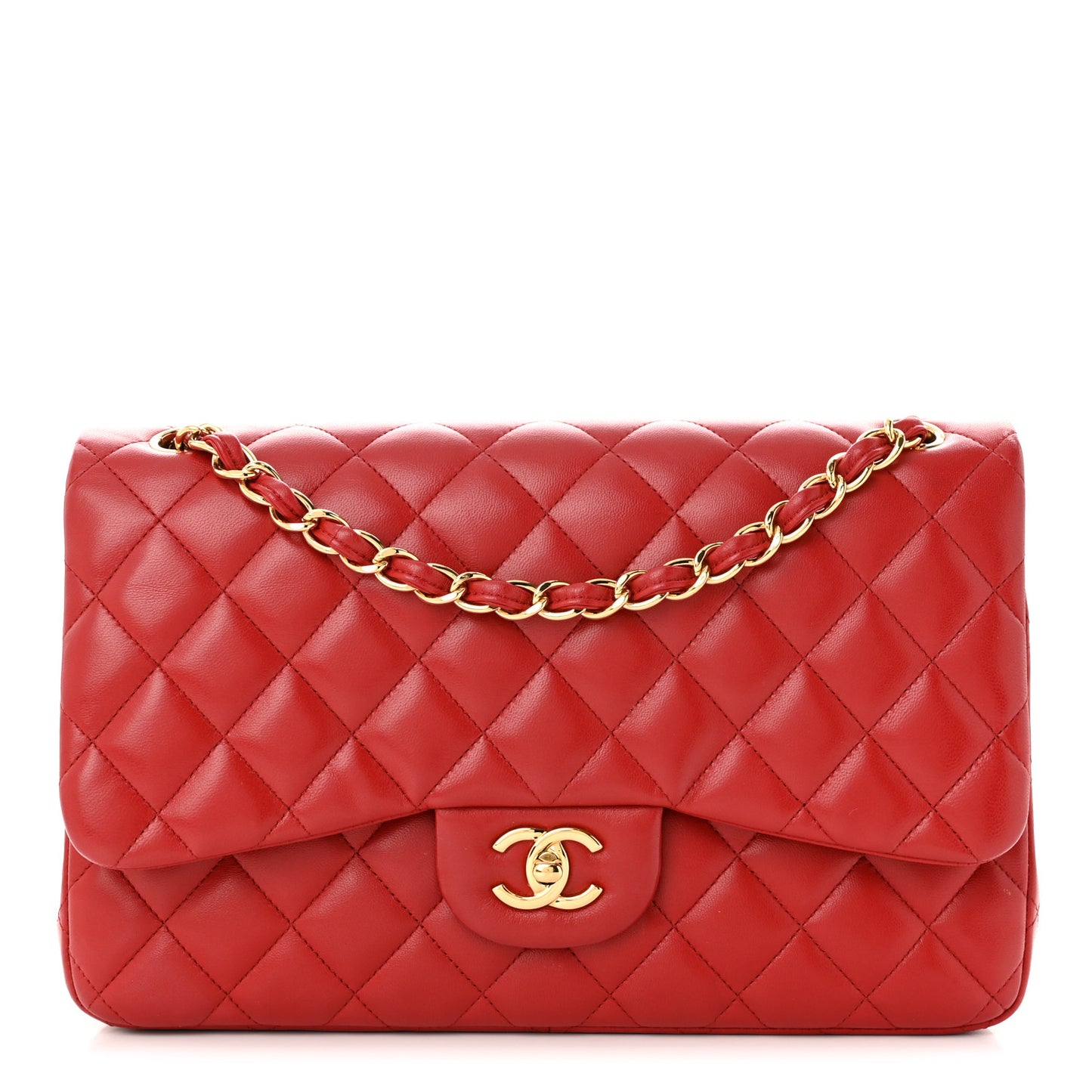 Lambskin Quilted Jumbo Double Flap Red