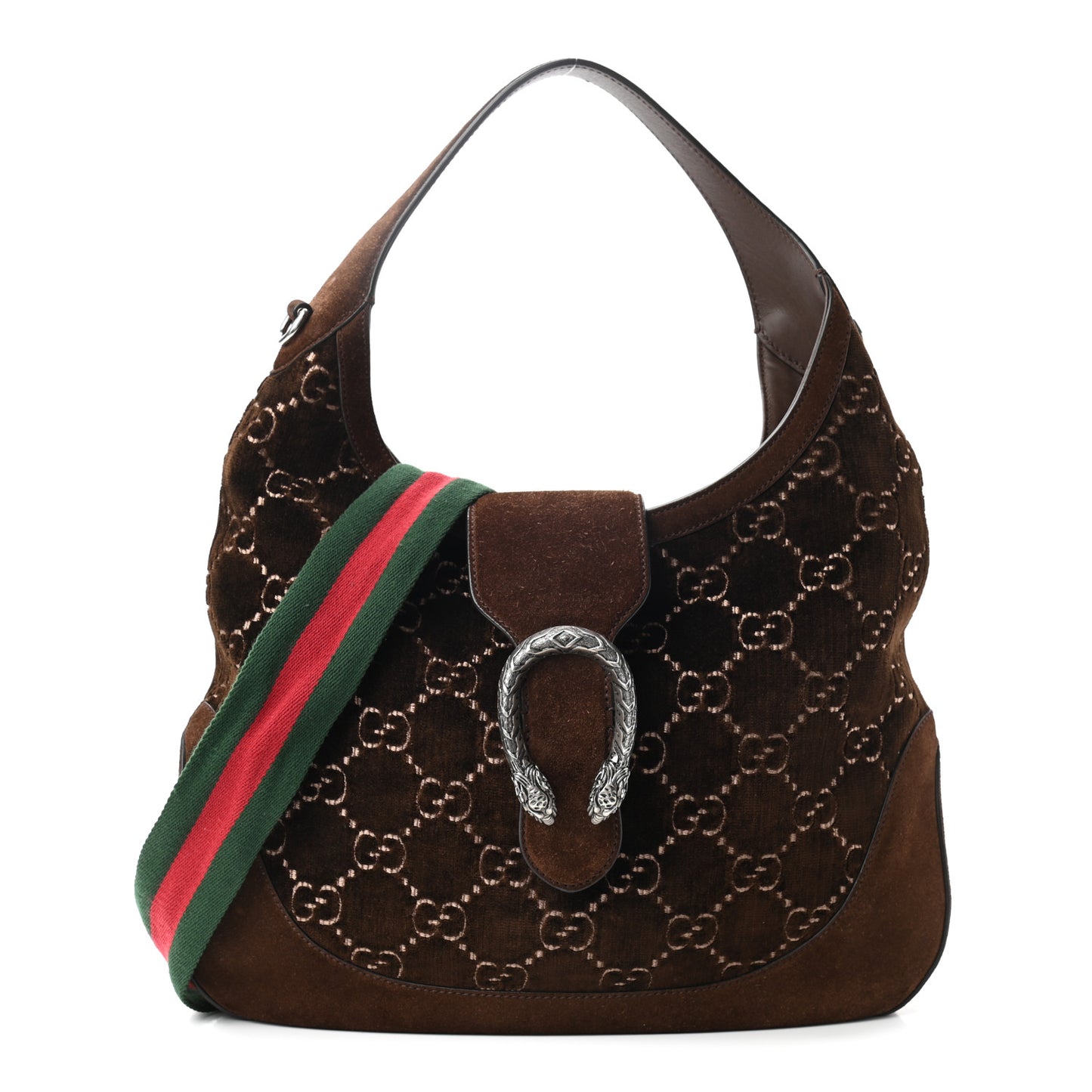 Velvet GG Monogram Web Medium Dionysus Hobo Brown