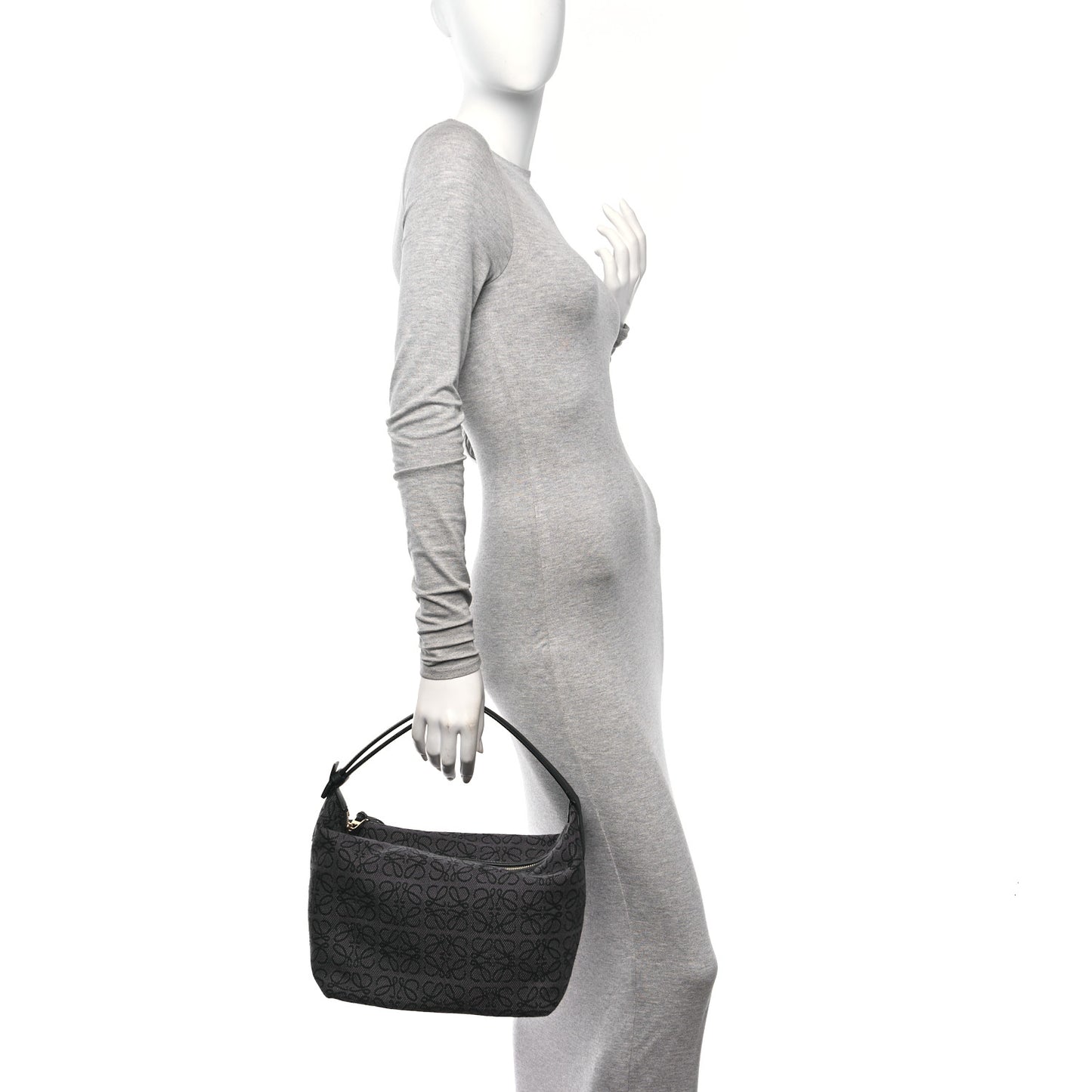 Jacquard Anagram Calfskin Medium Cubi Bag Anthracite Black