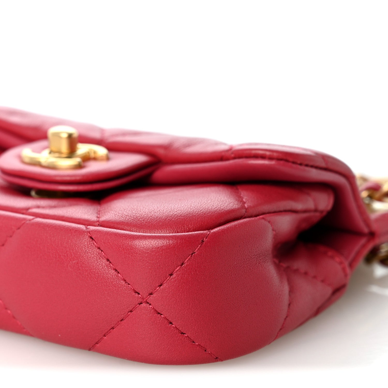 Chanel Calfskin Quilted Lady Handle Flap Card Holder With Chain Dark Pink 11 of 11