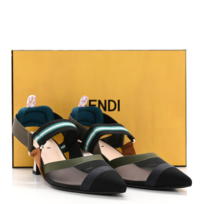 Fendi Technical Mesh Colibri 55mm Slingback Pumps 36 Black Verde Military 12 of 12