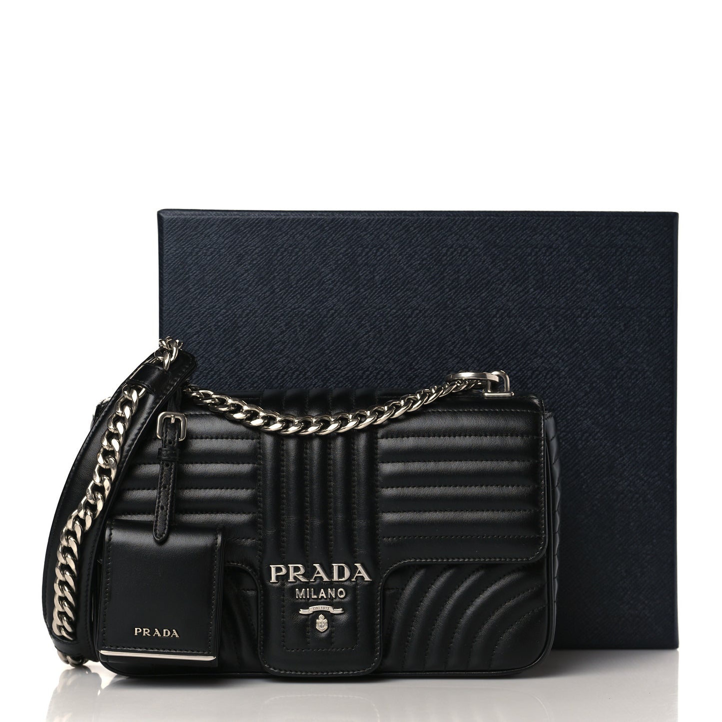Soft Calfskin Impunture Diagramme Medium Chain Flap Shoulder Bag Black