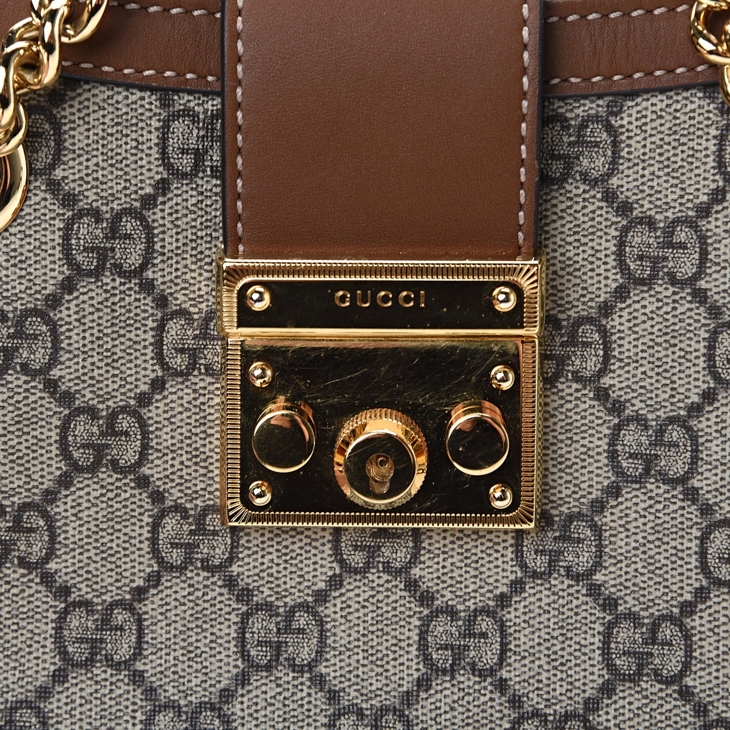 GG Supreme Monogram Calfskin Small Padlock Tote Beige Ebony Tuscany