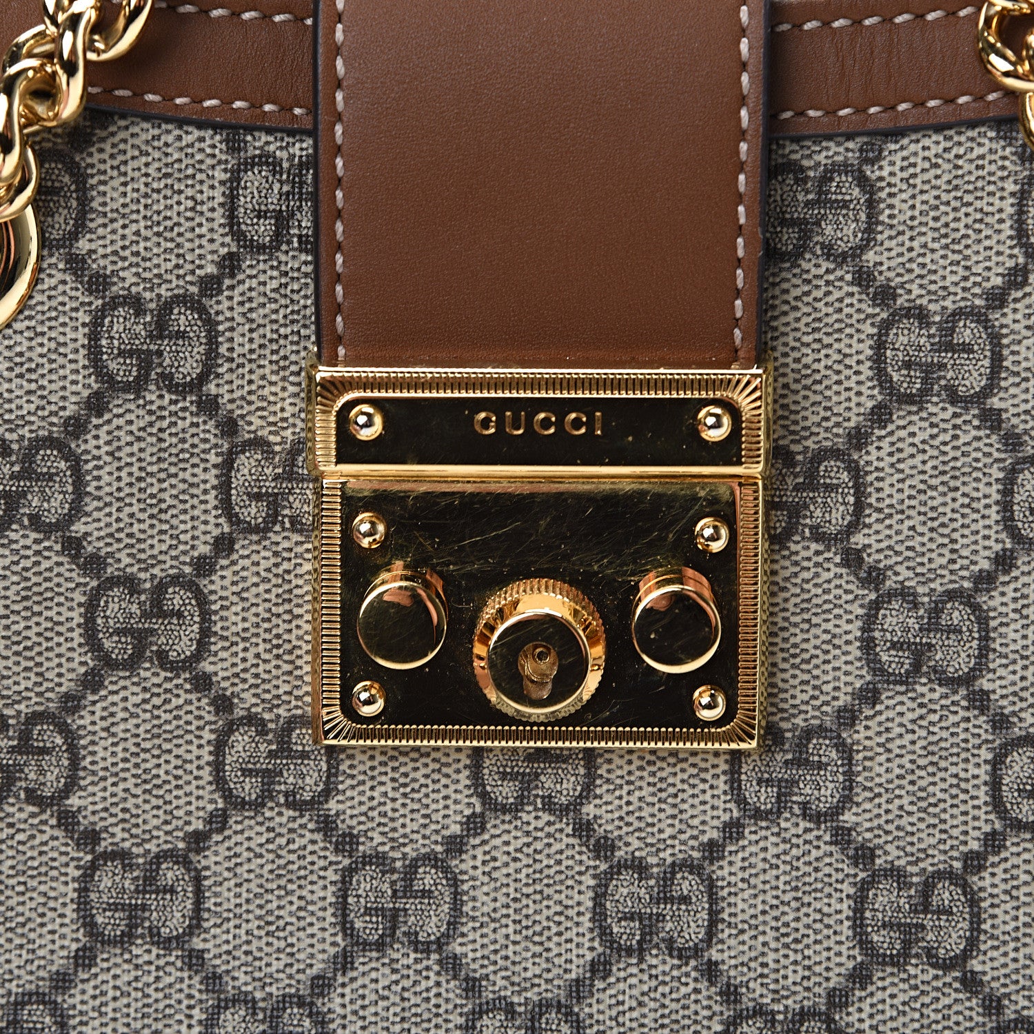Gucci GG Supreme Monogram Calfskin Small Padlock Tote Beige Ebony Tuscany 10 of 10