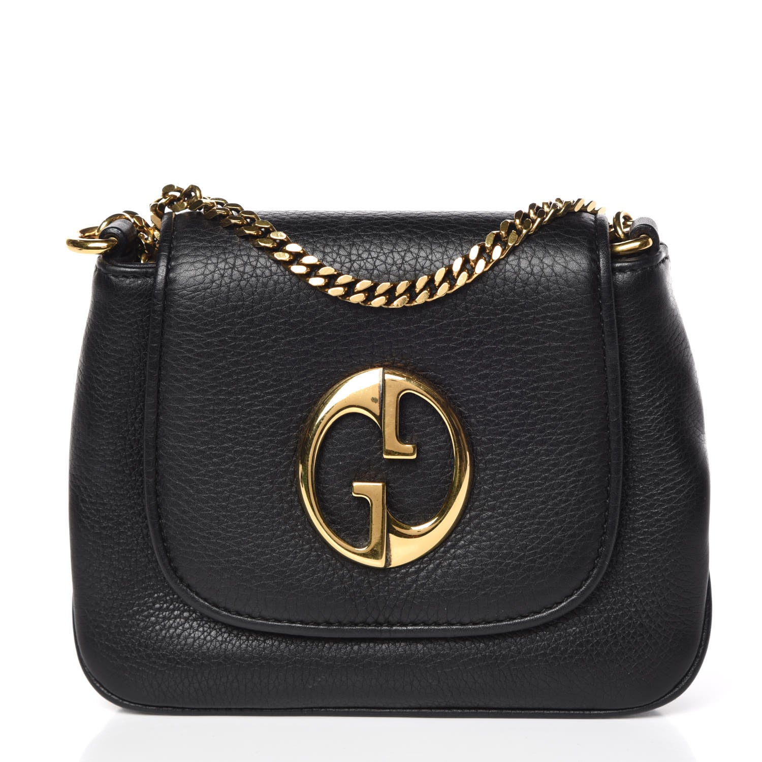 Gucci Pebbled Calfskin Small 1973 Chain Shoulder Bag Black 1 of 11