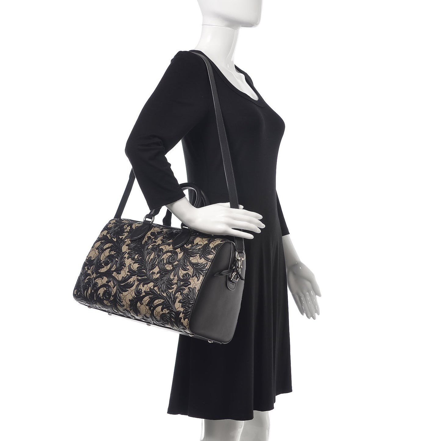 GG Supreme Monogram Arabesque Large Boston Black