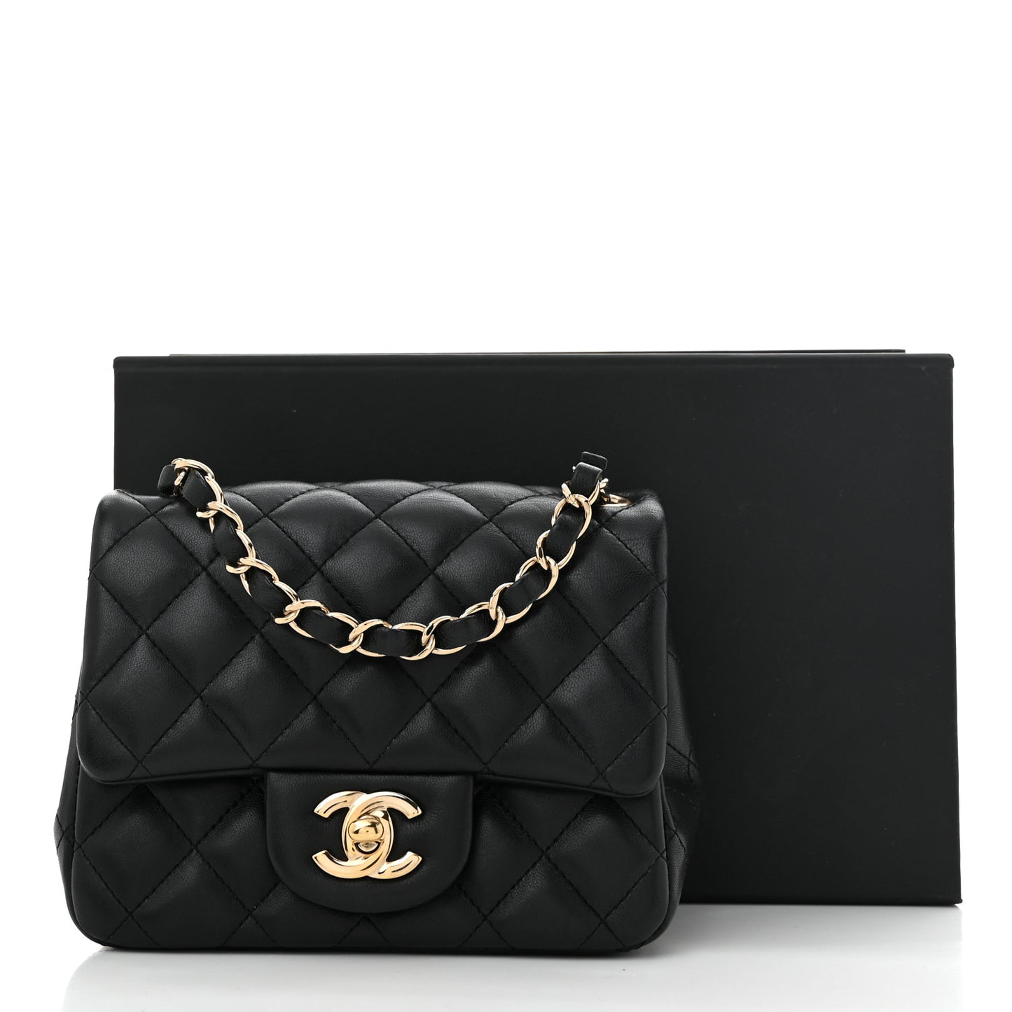 Lambskin Quilted Mini Square Flap Black
