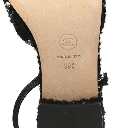 Chanel Tweed Lambskin Cap Toe CC Slingback Flats 39 Black White Multicolor 8 of 9