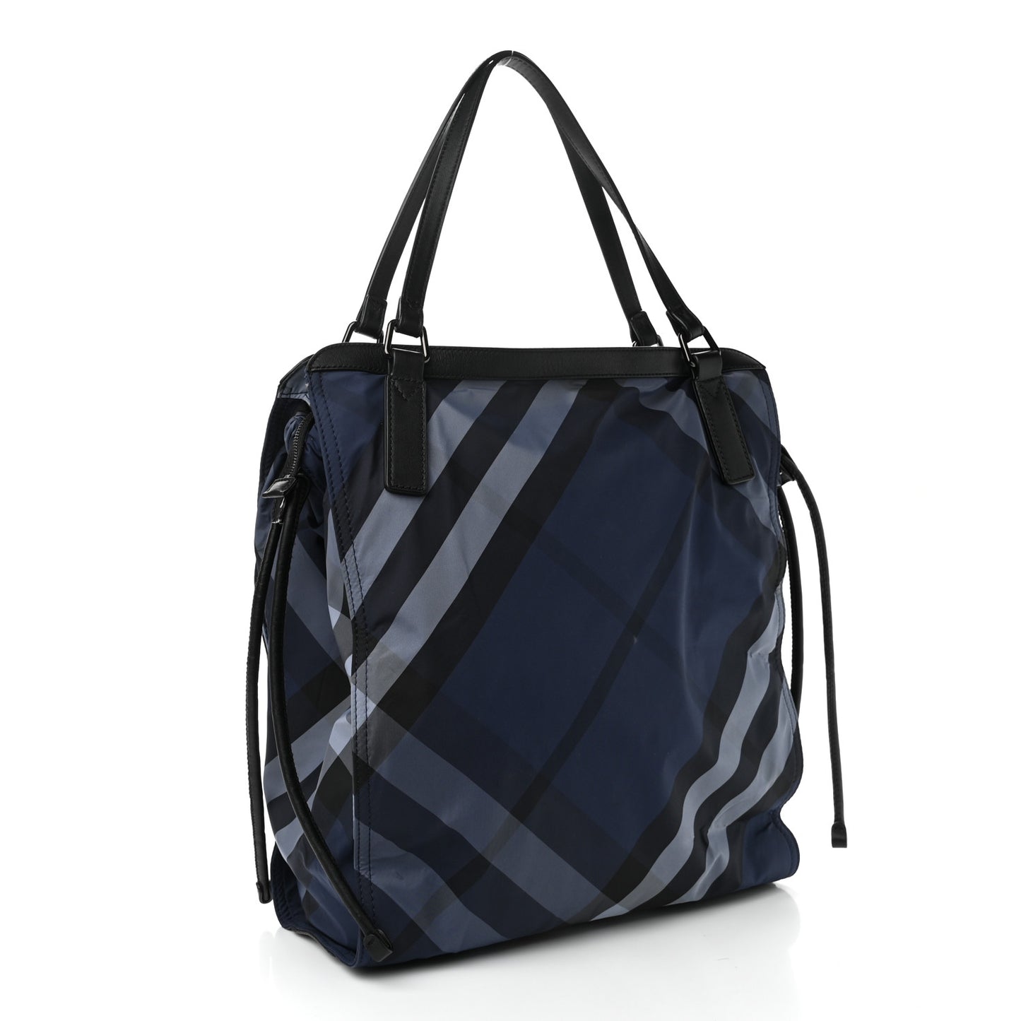 Nylon Check Small Buckleigh Packable Tote Navy Blue
