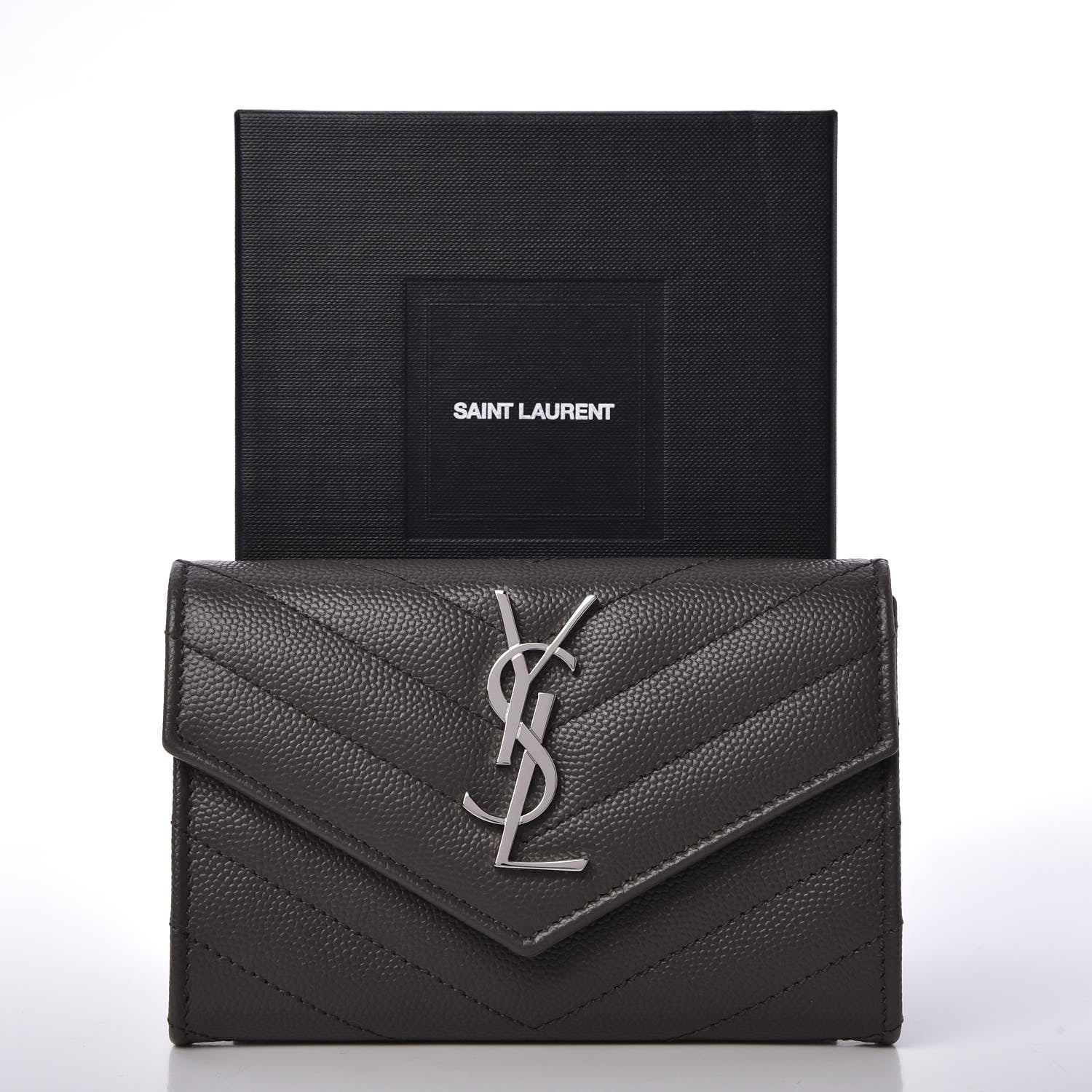 Saint Laurent Grain De Poudre Matelasse Chevron Small Monogram Envelope Wallet Earth 7 of 7