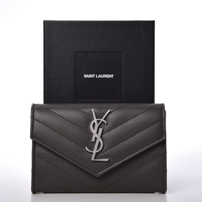 Saint Laurent Grain De Poudre Matelasse Chevron Small Monogram Envelope Wallet Earth 7 of 7