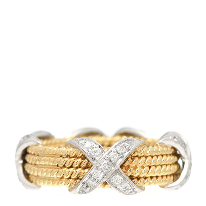 Tiffany 18K Yellow Gold Platinum Diamond Schlumberger Rope Four Row X Ring 62 10 1 of 5