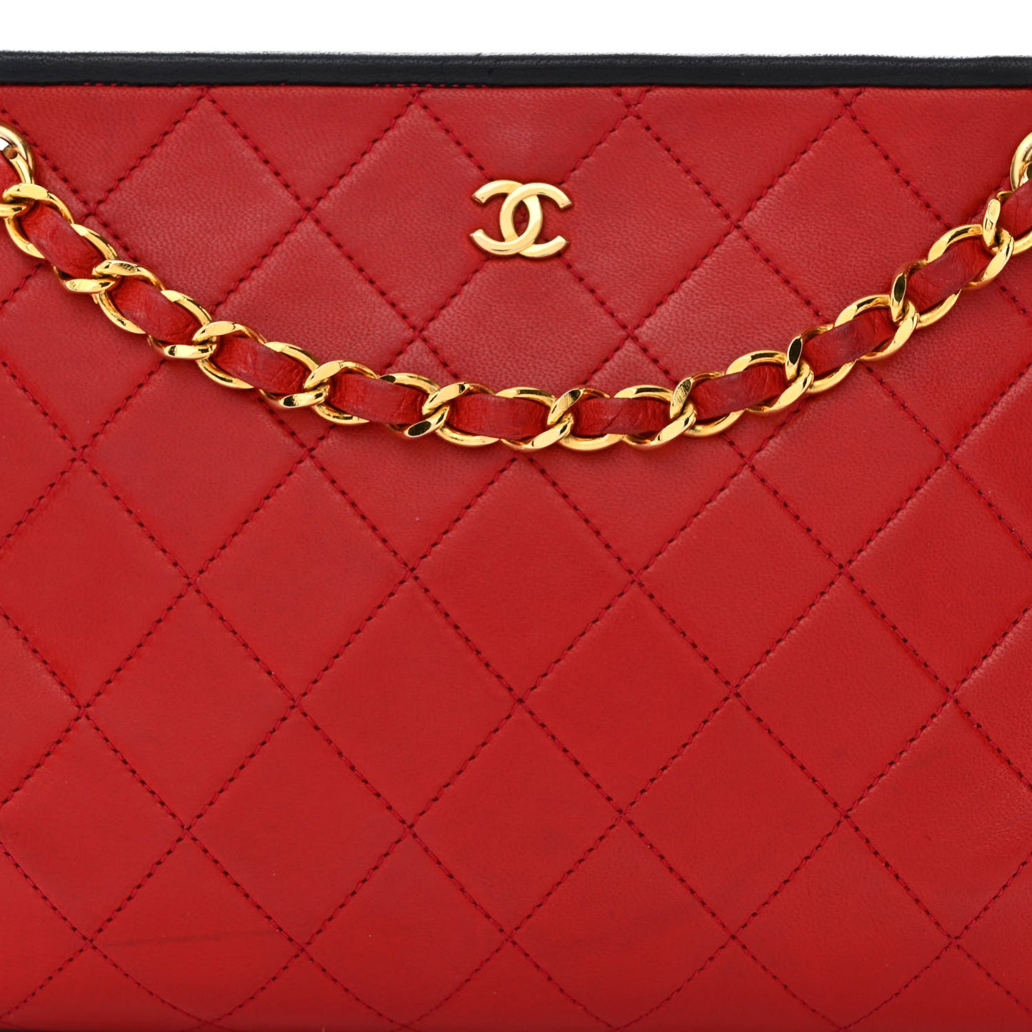 Lambskin Quilted Framed Bag Red Black