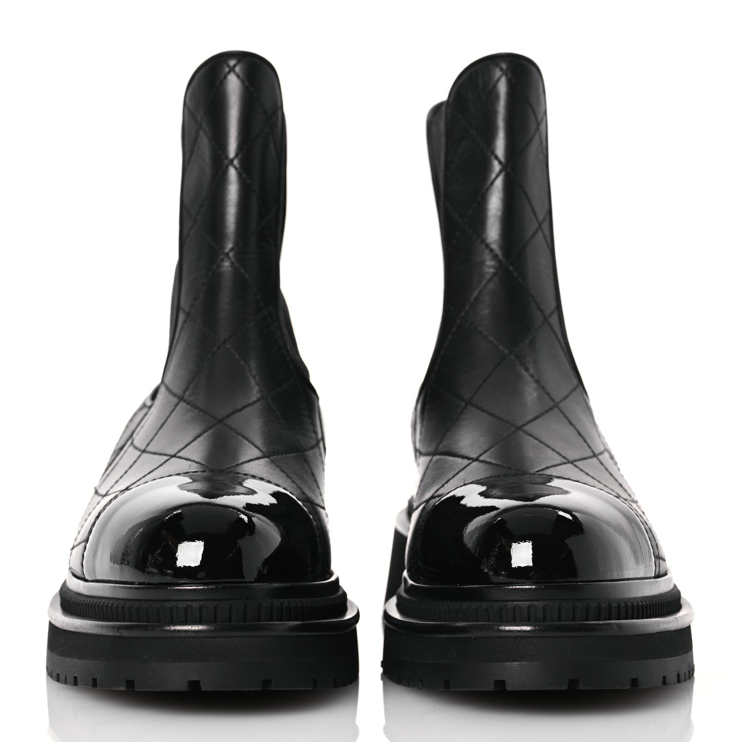 Chanel Calfskin Patent Cap Toe Quilted Short Boots 40 Black 2 of 9