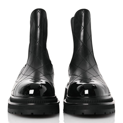 Chanel Calfskin Patent Cap Toe Quilted Short Boots 40 Black 2 of 9