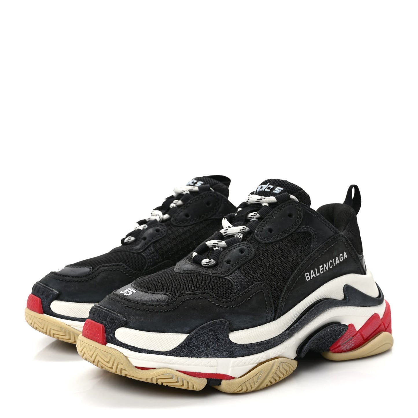 Fabric Mesh Washed Effect Womens Triple S Sneakers 35 Black Red