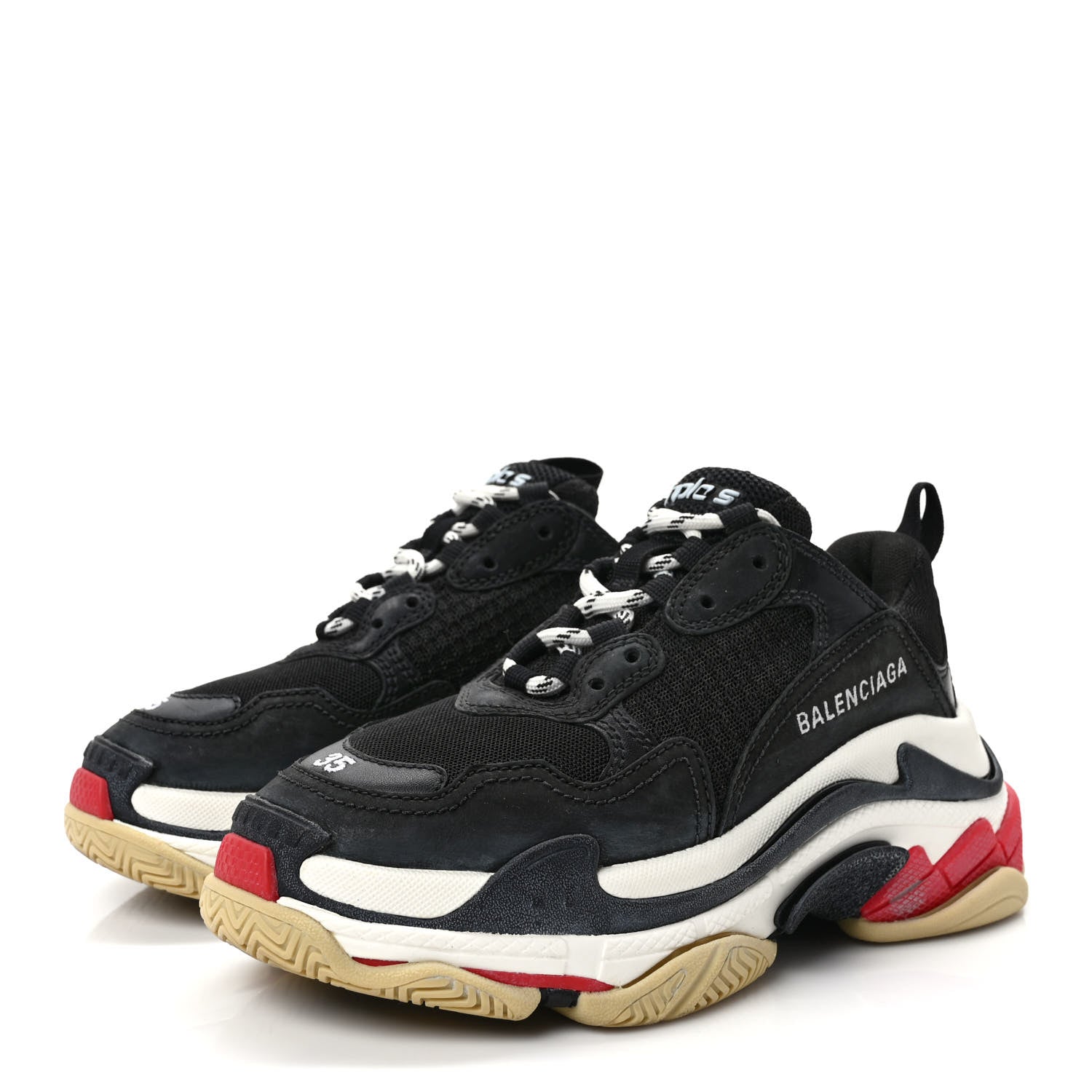 Balenciaga Fabric Mesh Washed Effect Womens Triple S Sneakers 35 Black Red 3 of 9