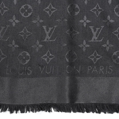 Louis Vuitton Silk Lurex Wool Monogram Shine Shawl Charcoal Grey 3 of 12