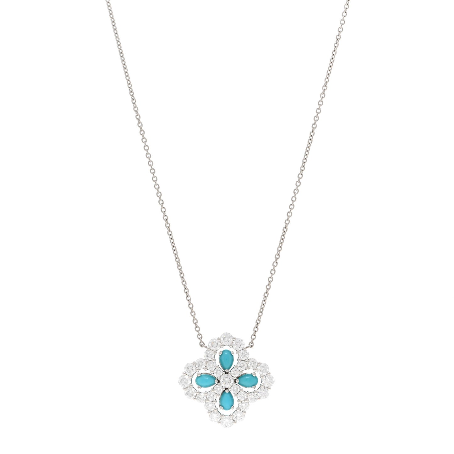 Platinum Diamond Turquoise Full Loop Pendant Necklace