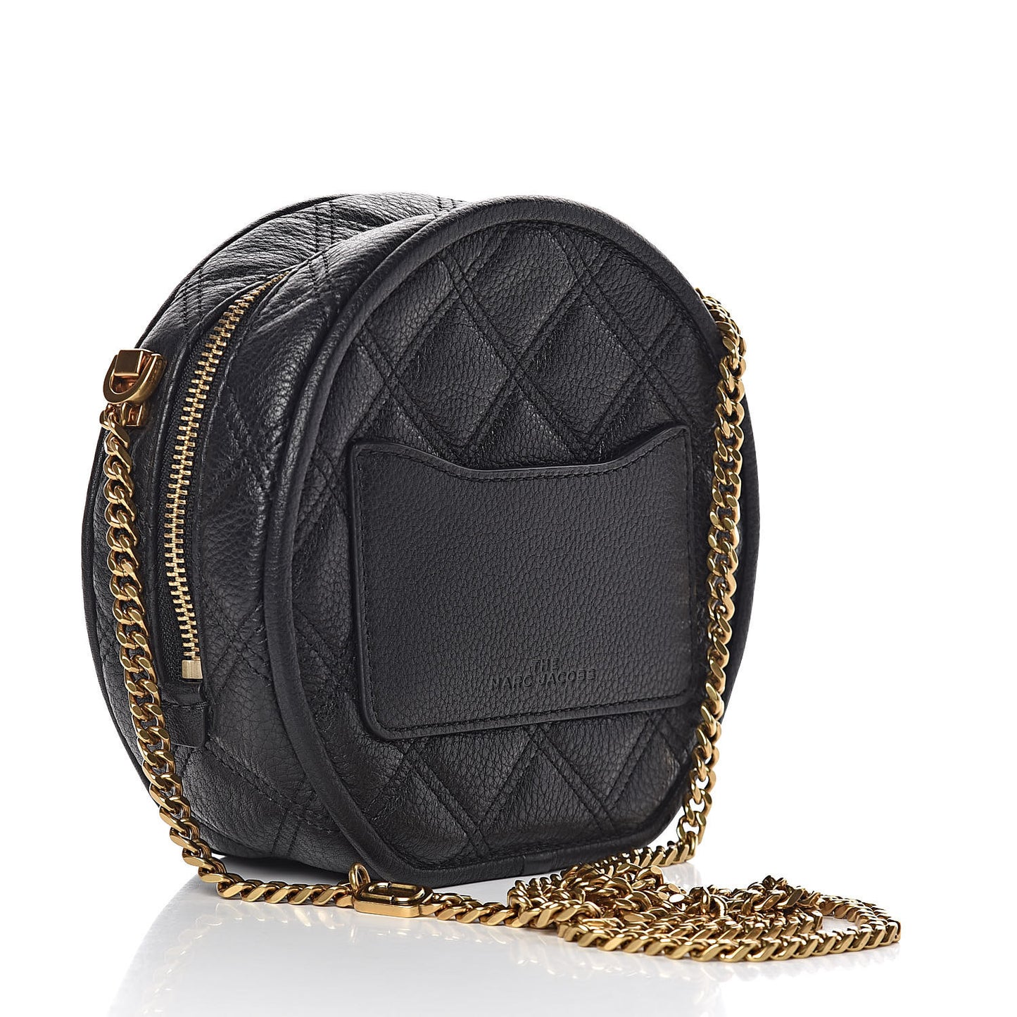 Grained Calfskin Quilted The Status Round Crossbody Black