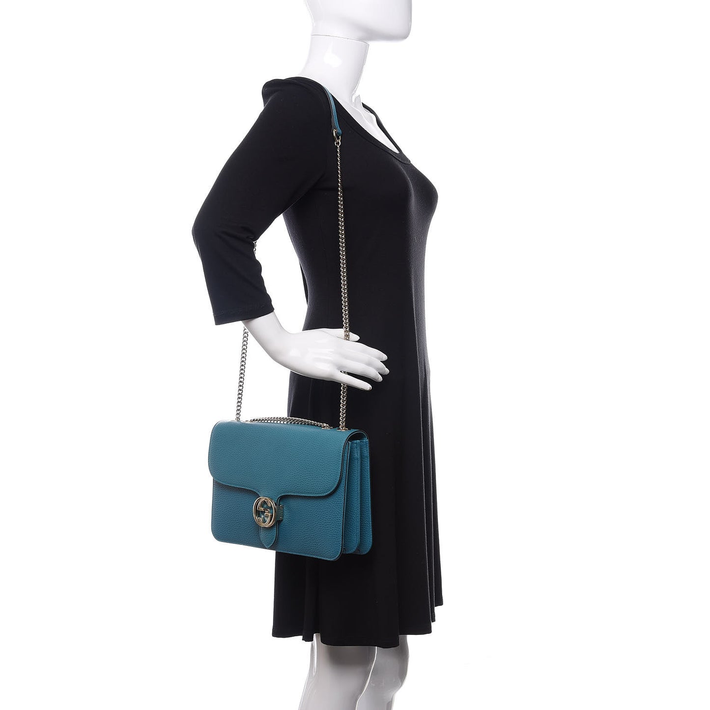 Dollar Calfskin Interlocking G Shoulder Bag Deep Cobalt
