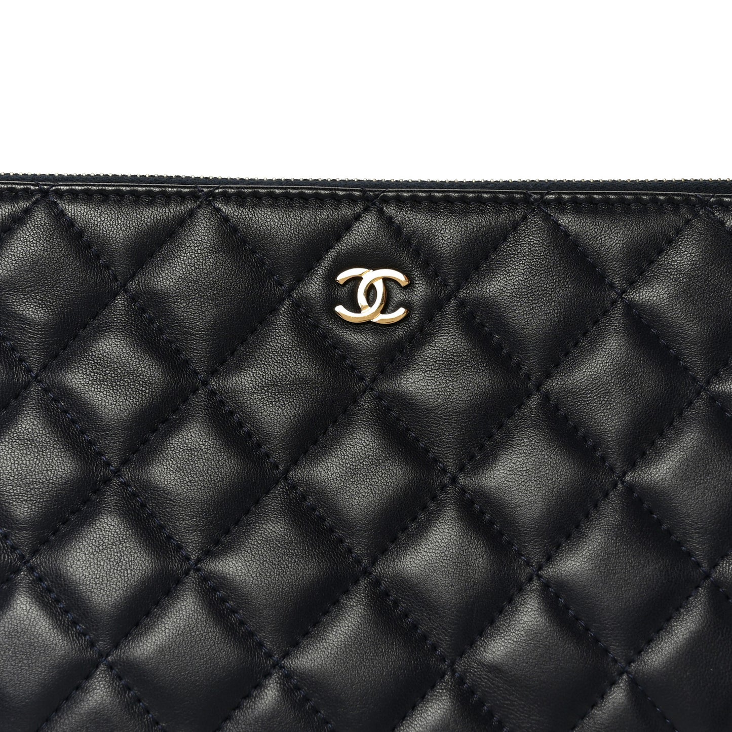 Lambskin Quilted Medium Cosmetic Case Navy Blue