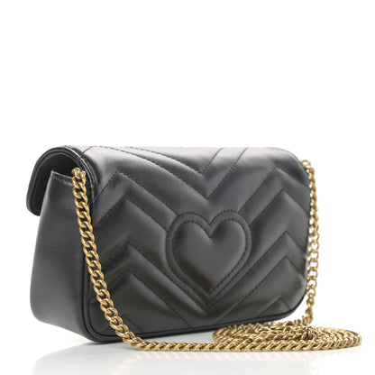 Gucci Calfskin Matelasse Super Mini GG Marmont Shoulder Bag Black 3 of 11