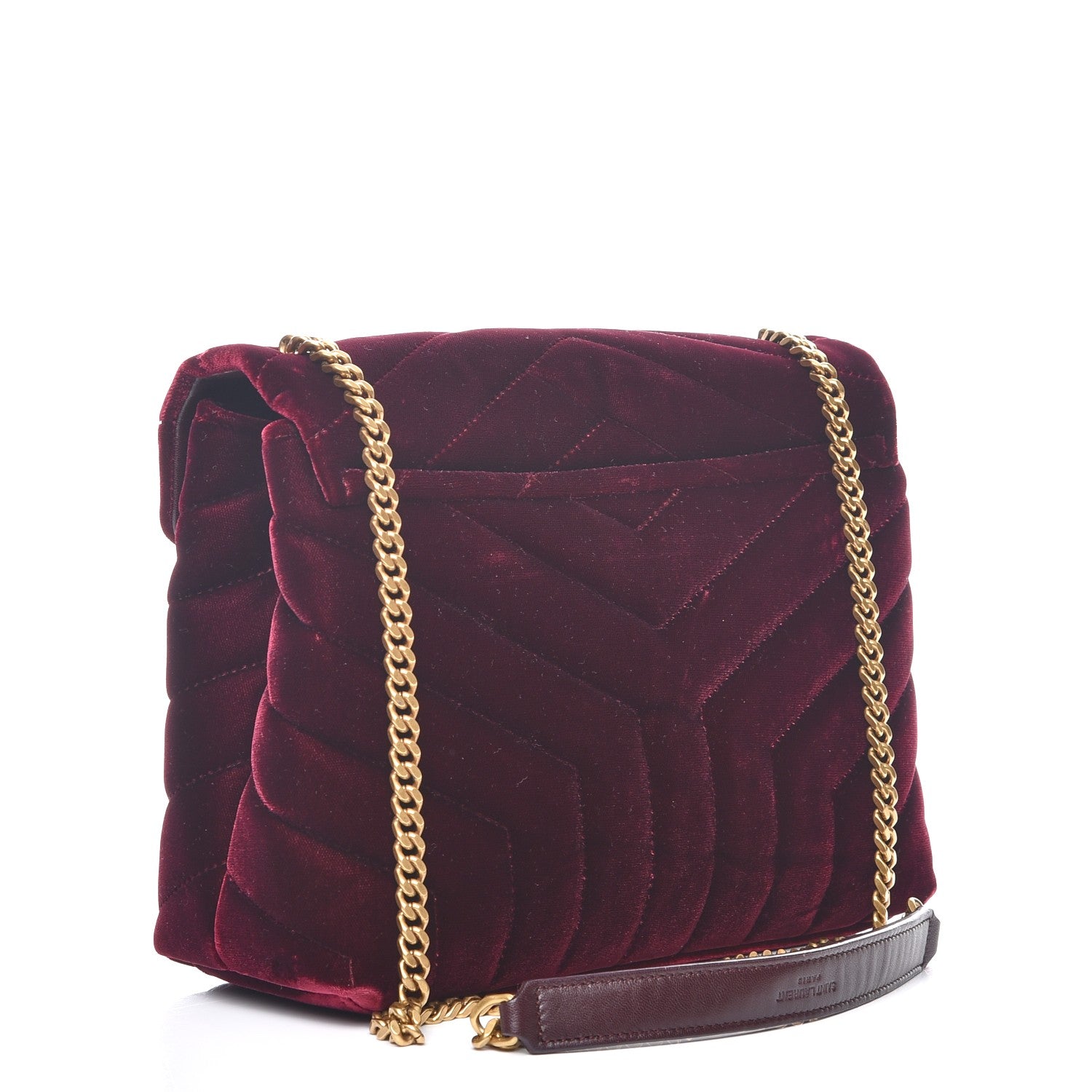 Saint Laurent Velvet Y Quilted Monogram Small Loulou Chain Satchel Burgundy 3 of 12