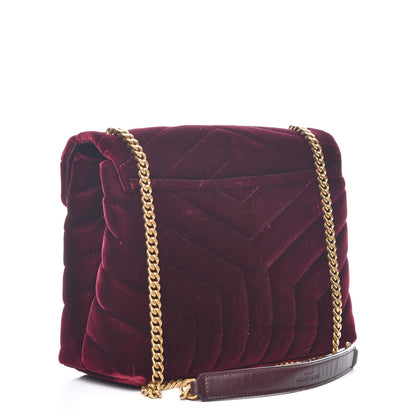 Saint Laurent Velvet Y Quilted Monogram Small Loulou Chain Satchel Burgundy 3 of 12