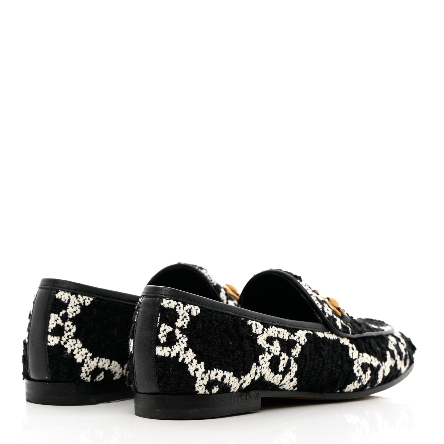 Tweed GG Monogram Horsebit Womens Jordaan Loafers 36.5 Black Natural