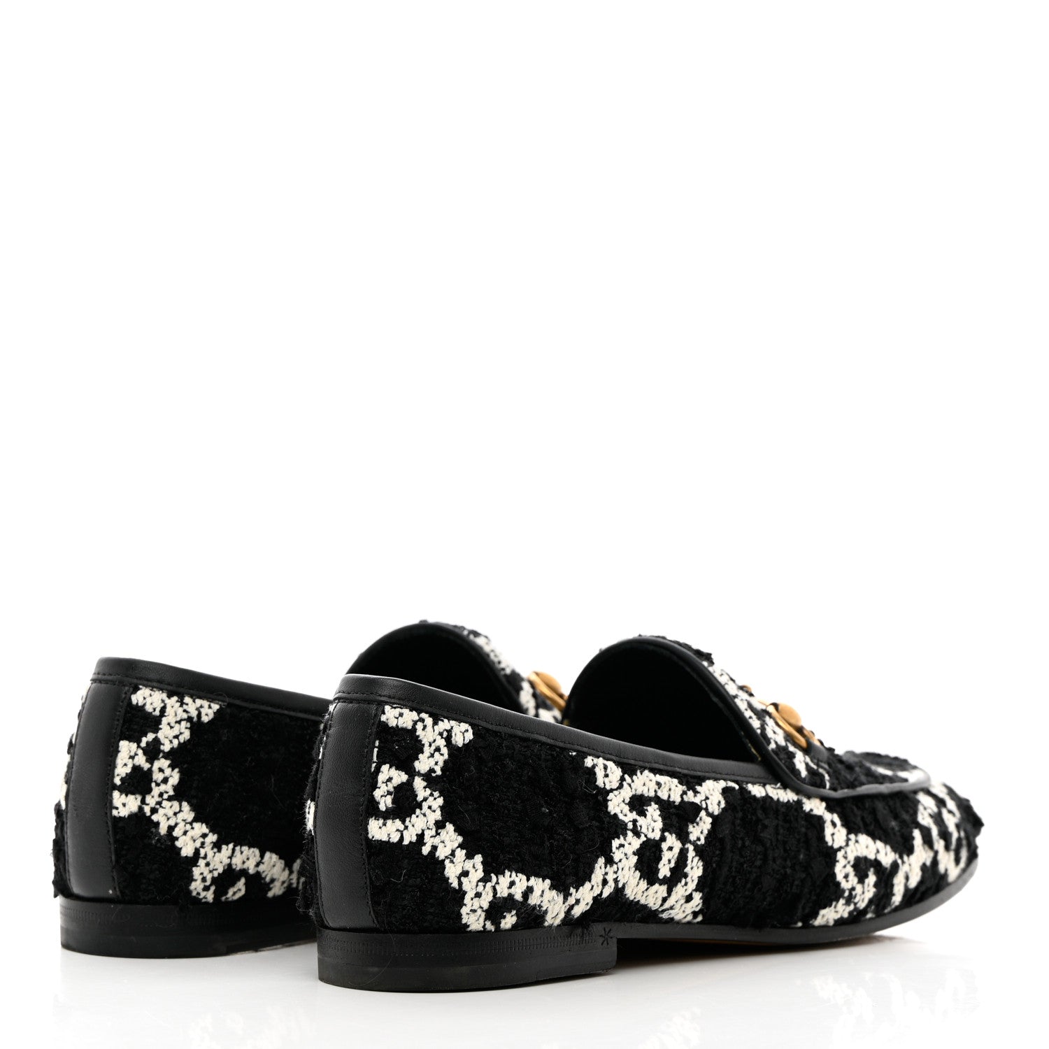 Gucci Tweed GG Monogram Horsebit Womens Jordaan Loafers 36.5 Black Natural 4 of 18