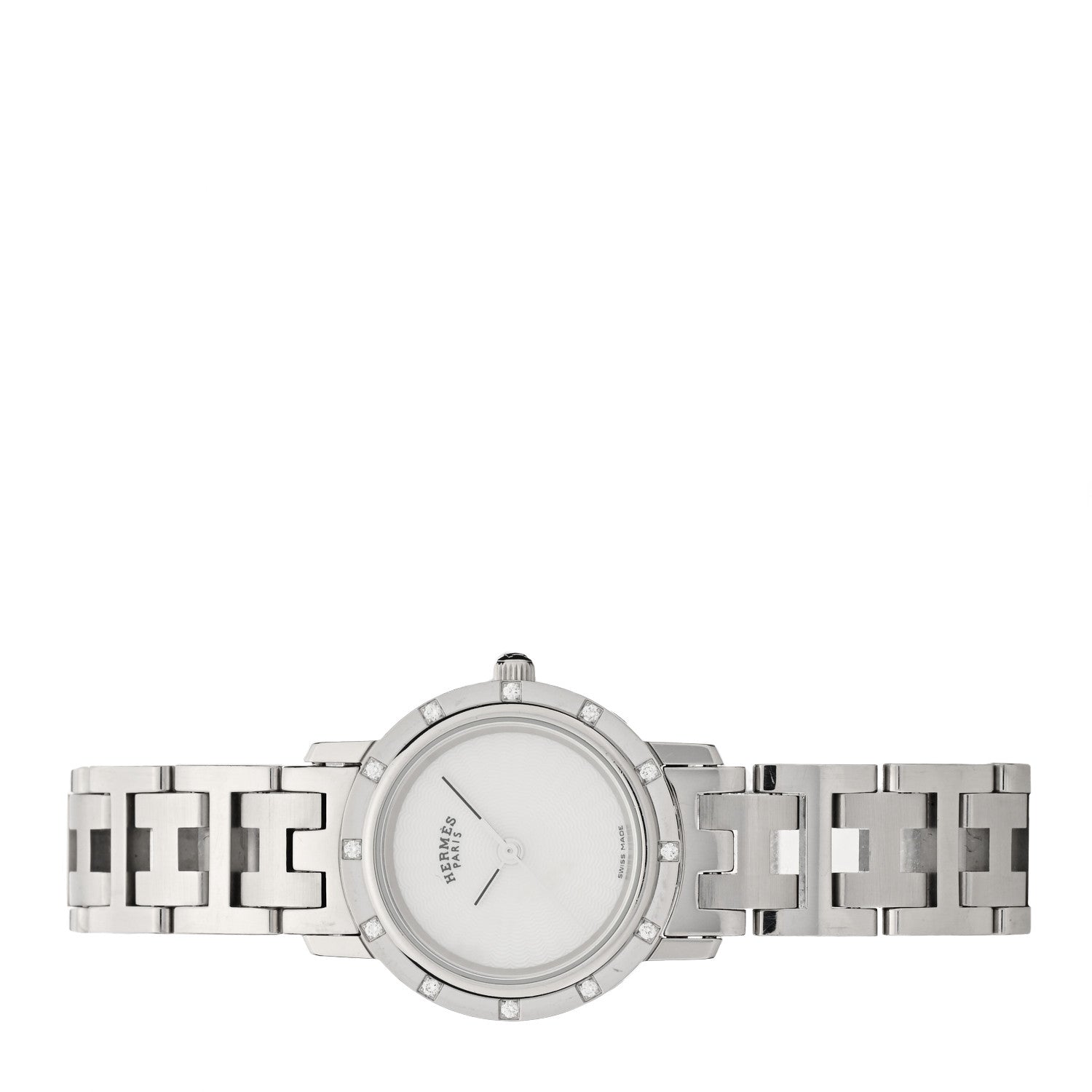 Hermes Stainless Steel Diamond Mother of Pearl 24mm Clipper Quartz Watch 2 of 4