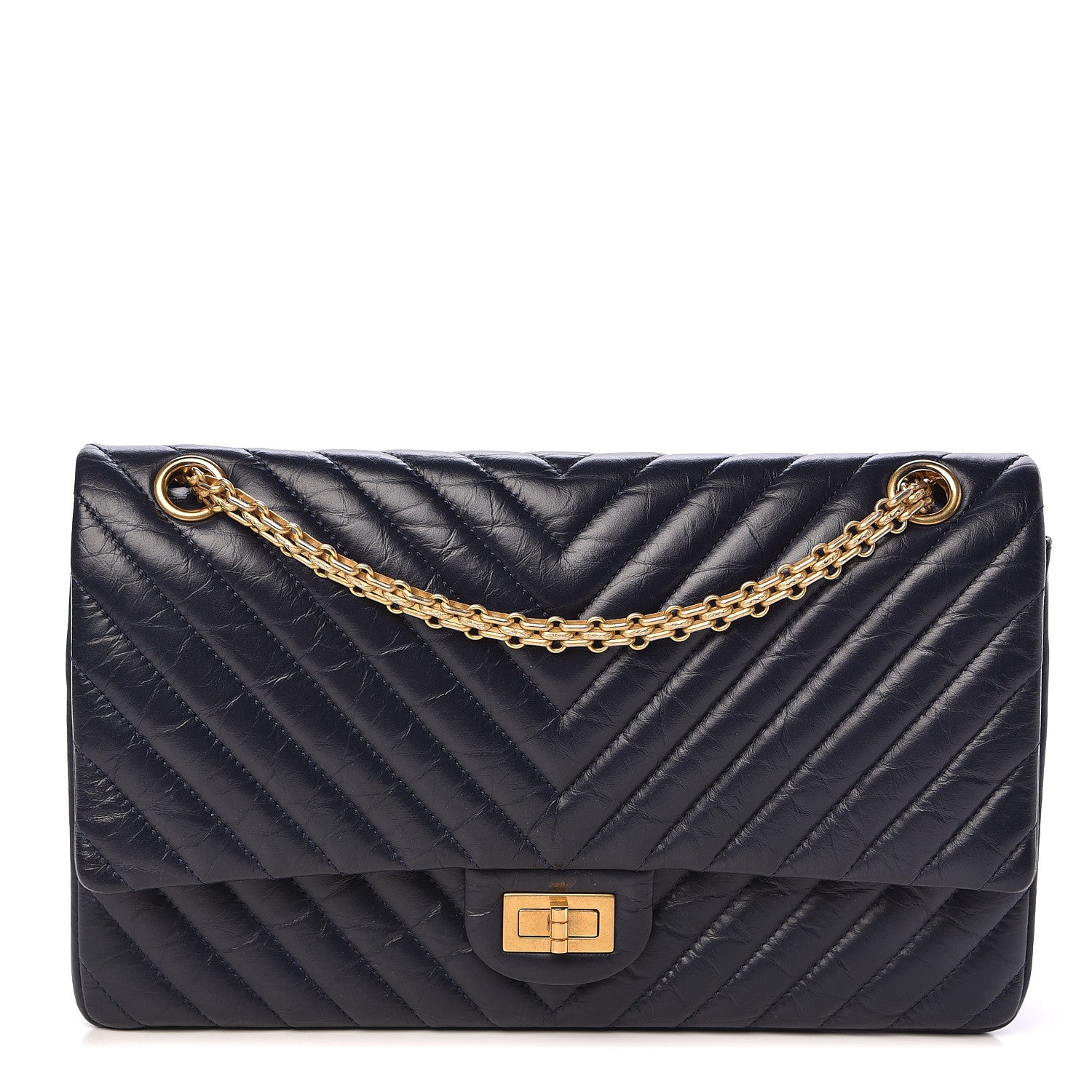 Chanel Aged Calfskin Chevron Quilted 2.55 Reissue 226 Flap Navy Blue 2 of 11