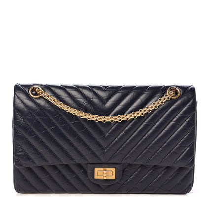 Chanel Aged Calfskin Chevron Quilted 2.55 Reissue 226 Flap Navy Blue 2 of 11