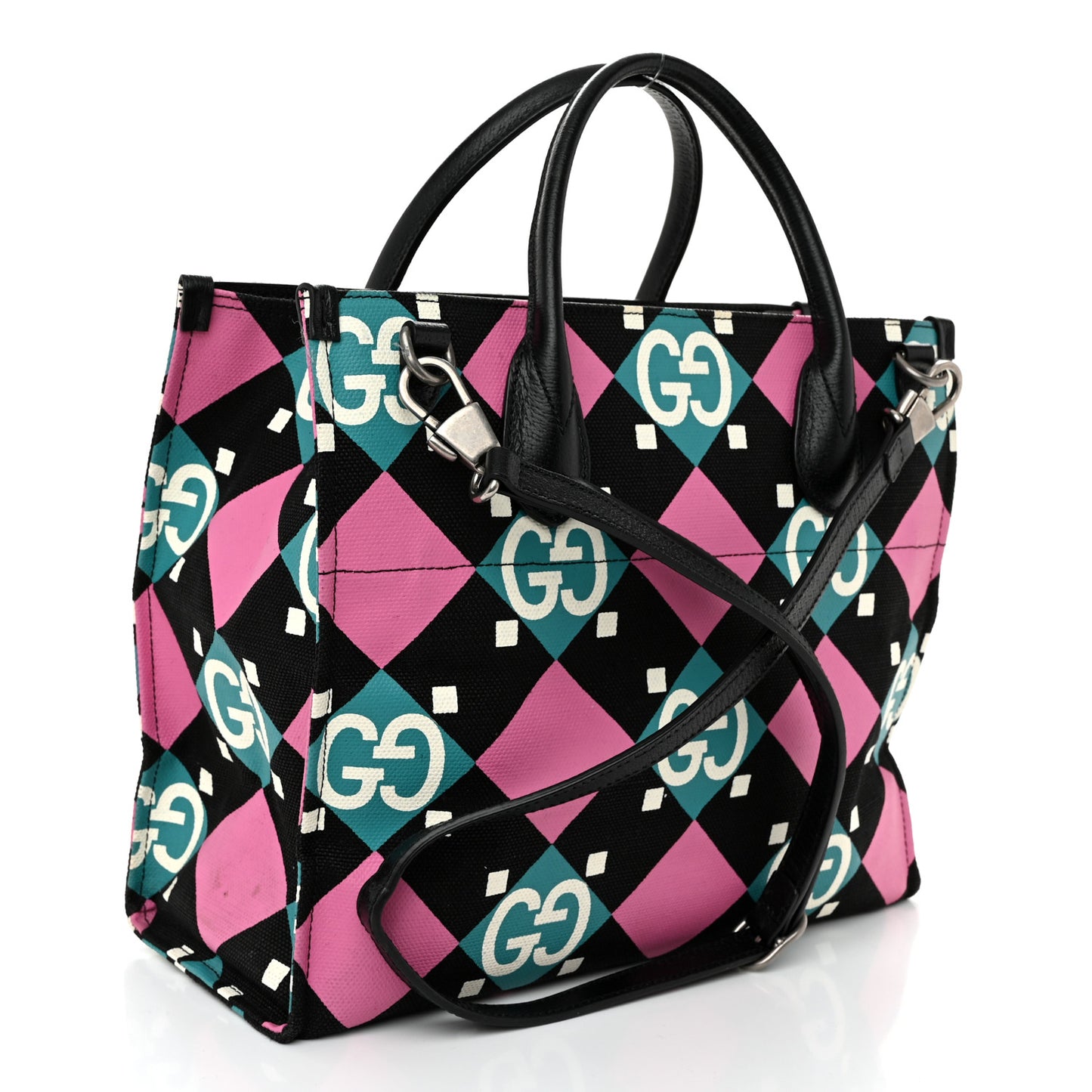 Canvas GG Geometric Print Tote Bag Black Multicolor