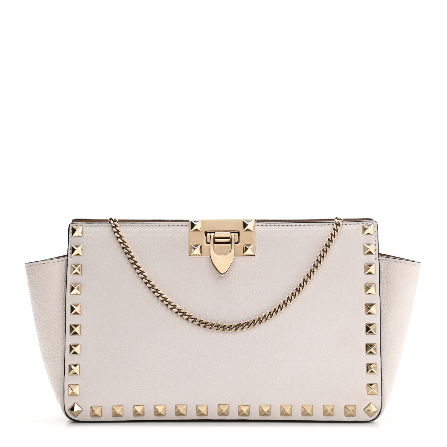 Valentino Garavani Vitello Rockstud Chain Clutch White 1 of 9