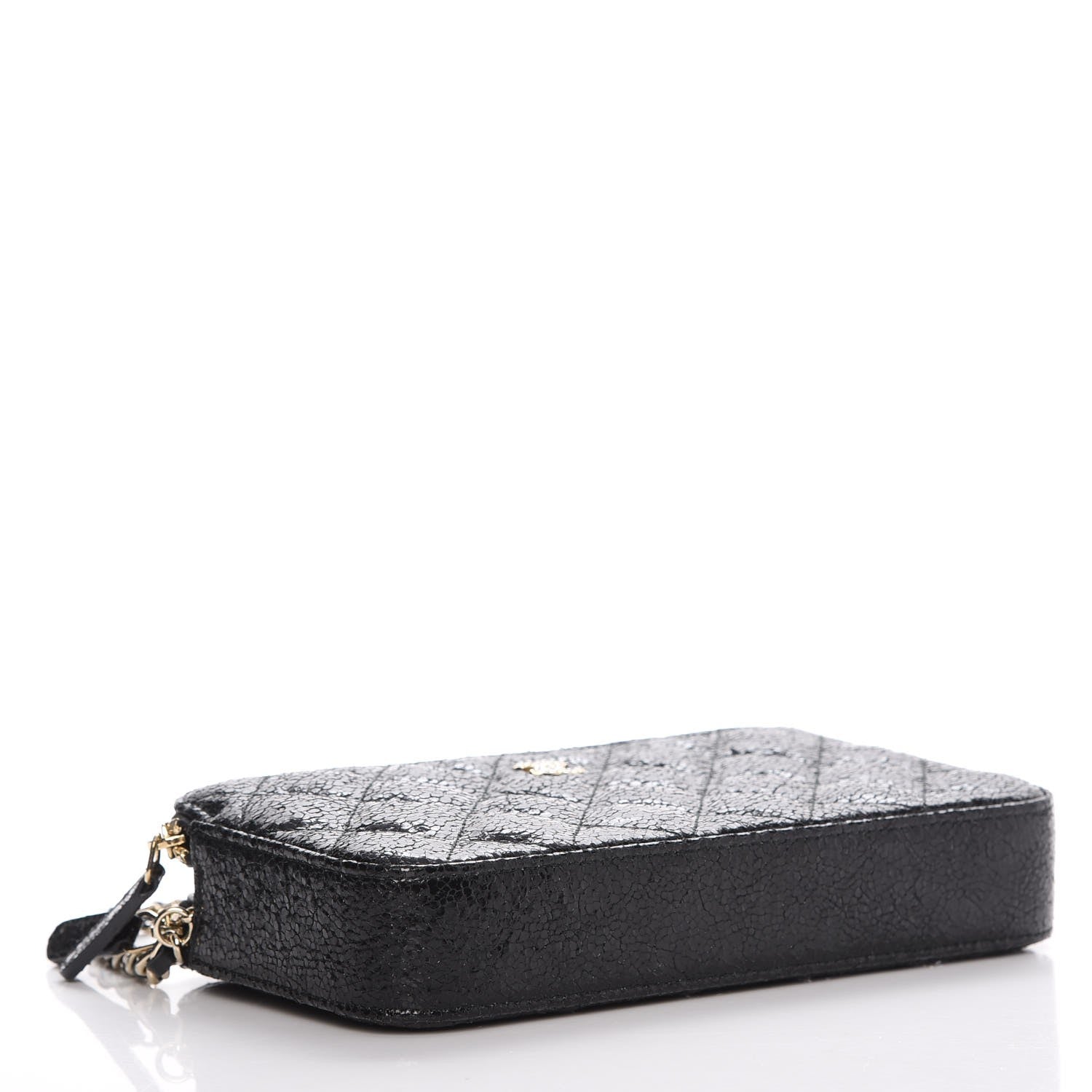 Chanel Crackled Patent Calfskin Quilted Small Clutch With Pearl Chain Black 4 of 11