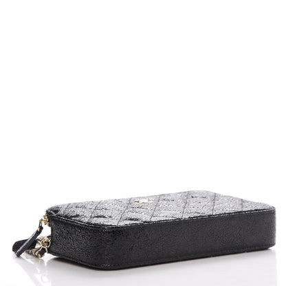 Chanel Crackled Patent Calfskin Quilted Small Clutch With Pearl Chain Black 4 of 11
