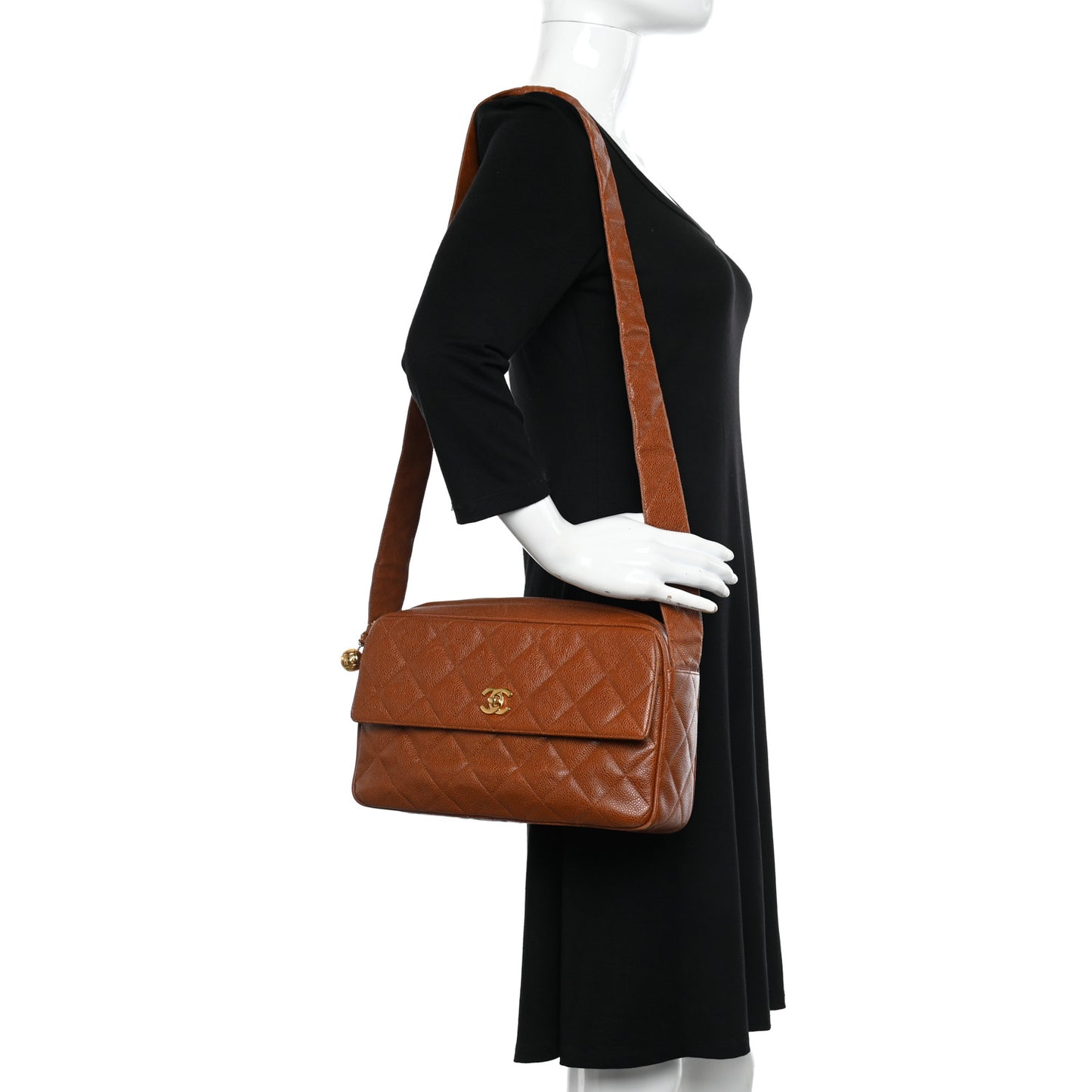 Caviar Quilted Flap Camera Case Brown