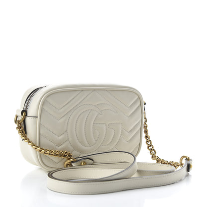 Gucci Calfskin Matelasse Mini GG Marmont Chain Shoulder Bag White 3 of 10