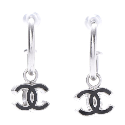 Chanel Enamel CC Hoop Earrings Silver Black 2 of 10