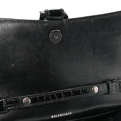 Balenciaga Shiny Calfskin Monochrome Crocodile Embossed Hourglass Chain Bag Black 13 of 13