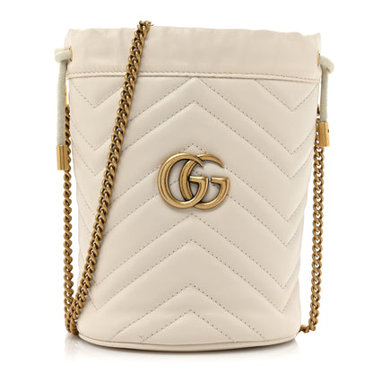 Gucci Calfskin Matelasse Mini GG Marmont 2.0 Bucket Bag White 1 of 12