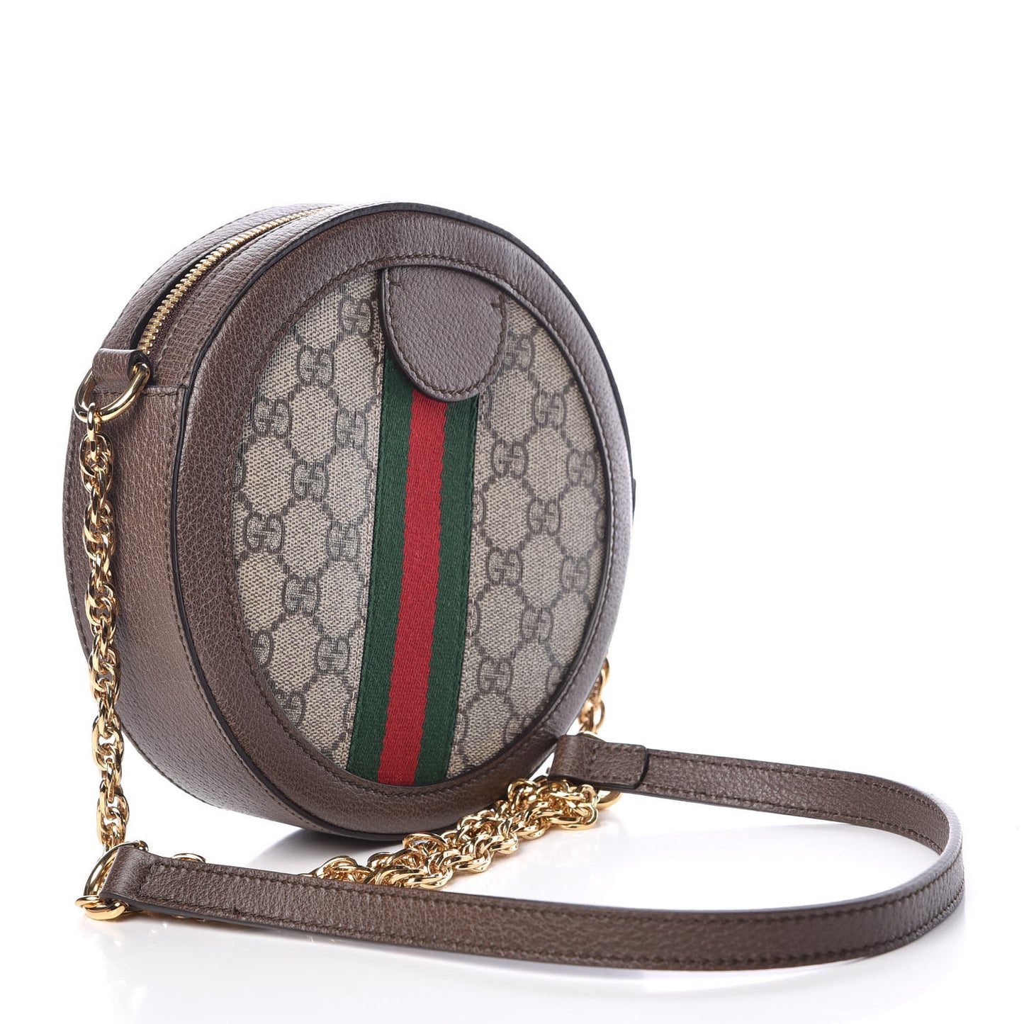 GG Supreme Monogram Web Mini Ophidia Round Shoulder Bag Brown