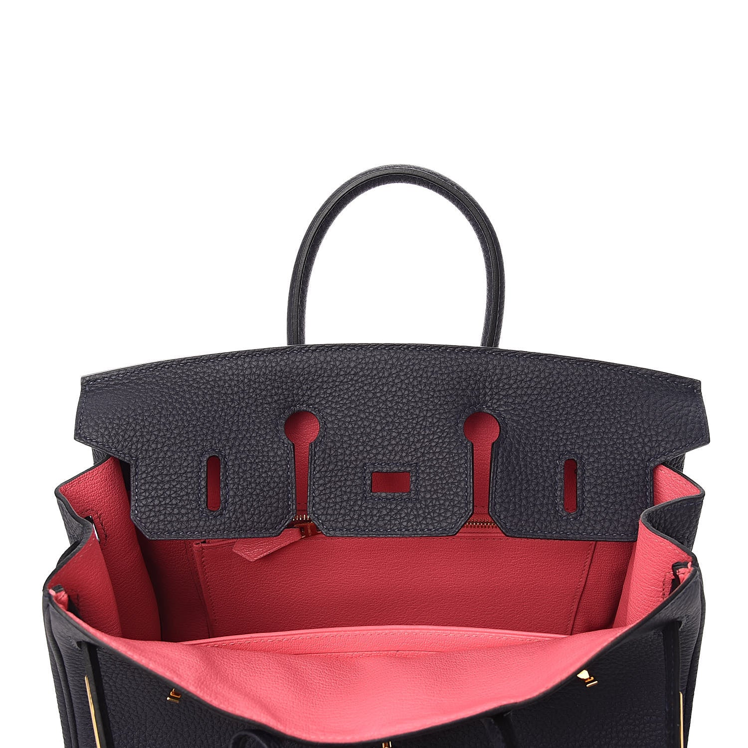 Hermes Togo Horseshoe Birkin 25 Bleu Nuit Rose Azalee 14 of 33